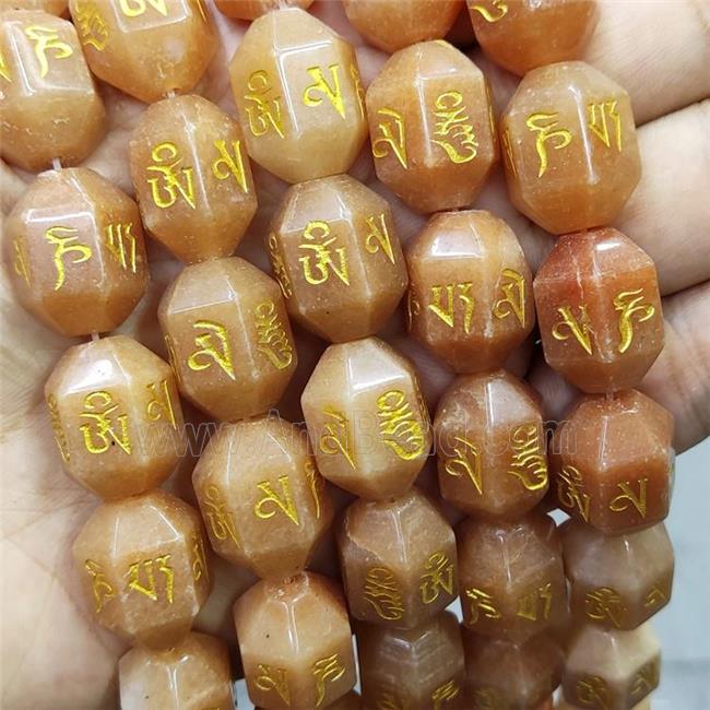 Red Aventurine Prism Beads Buddhist Carved Om Mani Padme Hum