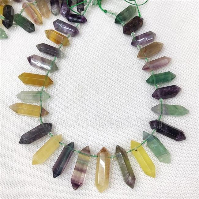 Natural Fluorite Bullet Beads Multicolor Topdrilled Graduated