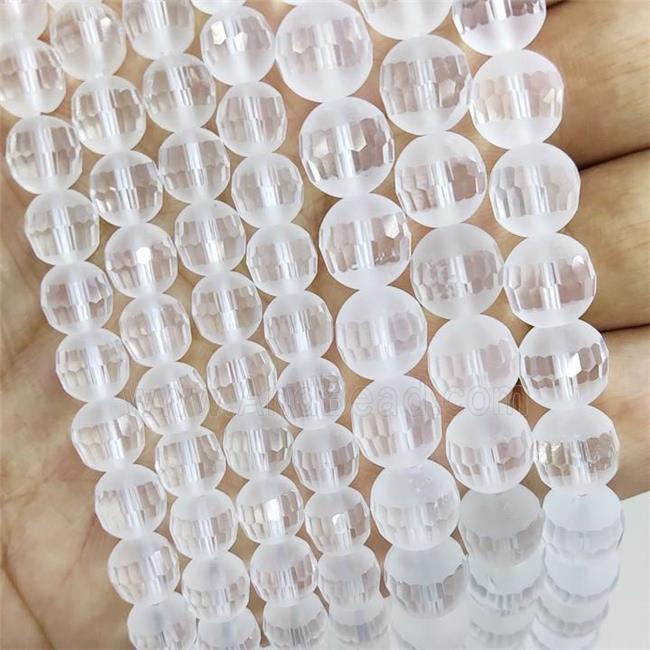 Clear Quartz Beads Round Faceted Matte