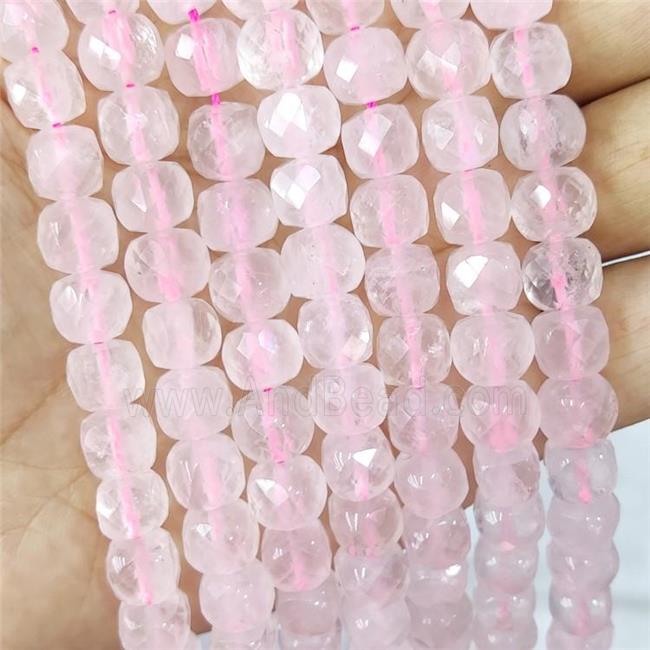 Natural Rose Quartz Beads Faceted Cube Pink