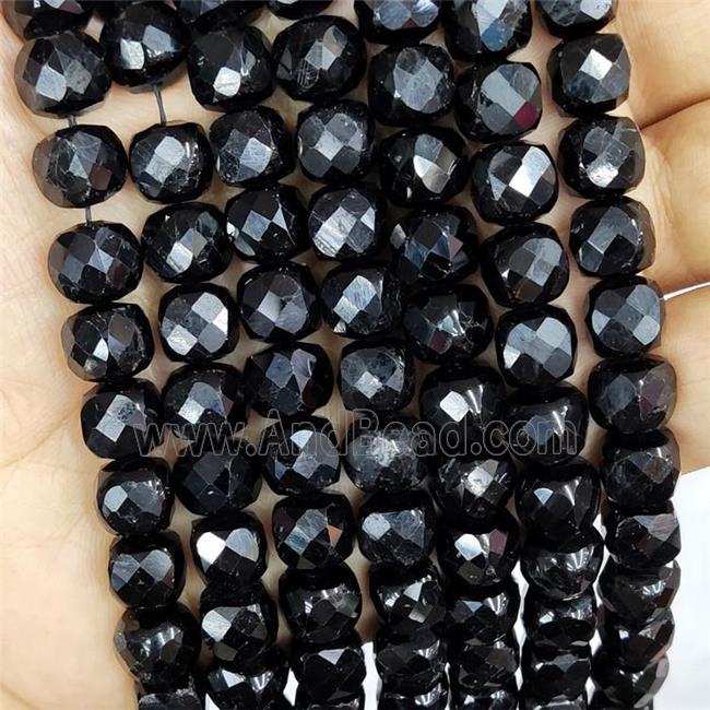 Natural Black Tourmaline Beads Faceted Cube