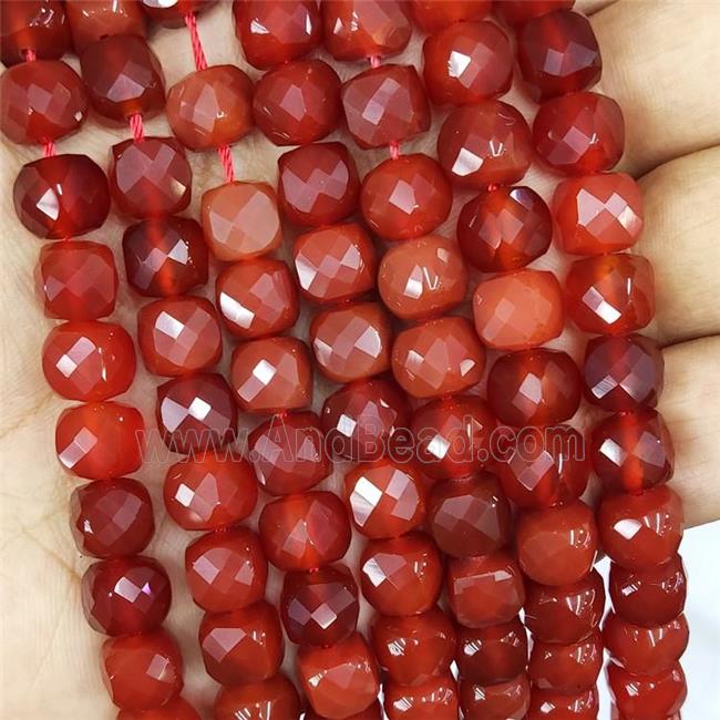 Natural Red Carnelian Agate Beads Faceted Cube