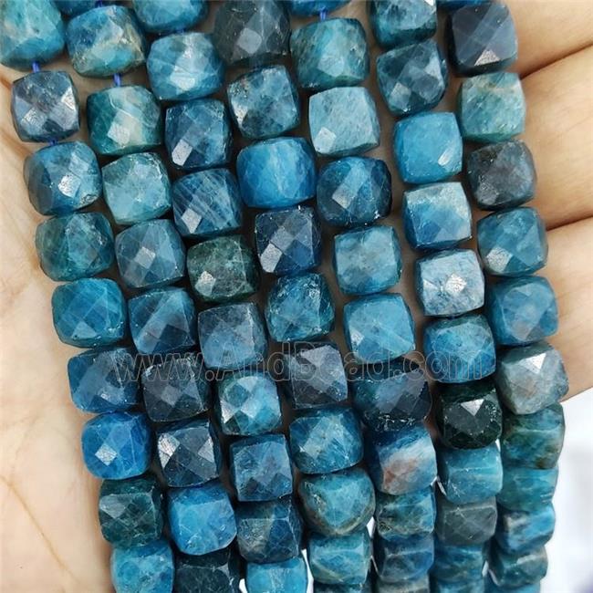 Natural Apatite Beads Blue Faceted Cube