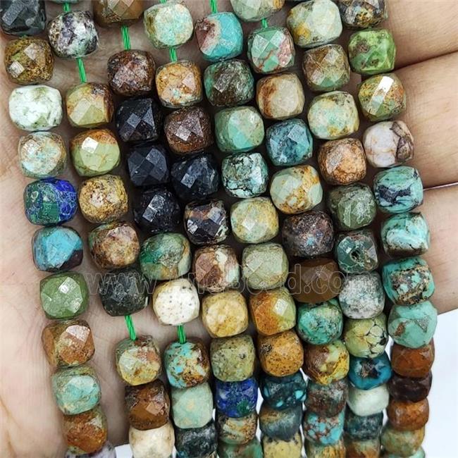 Natural Chrysocolla Beads Faceted Cube Multicolor