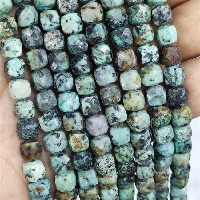 Natural African Turquoise Beads Green Faceted Cube