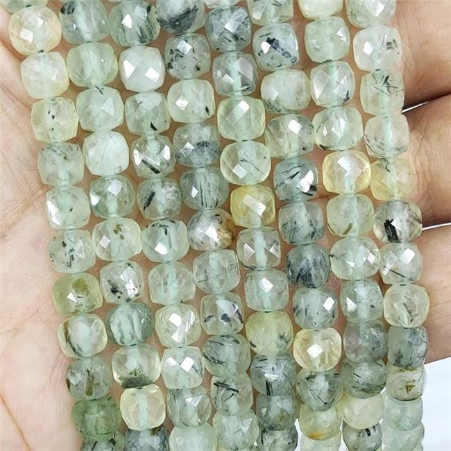 Natural Prehnite Beads Green Faceted Cube