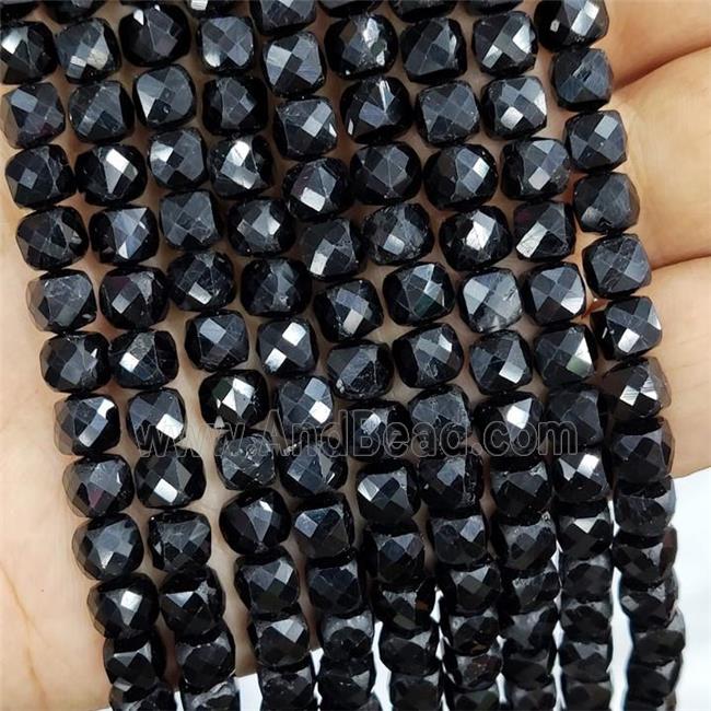 Natural Black Tourmaline Beads Faceted Cube