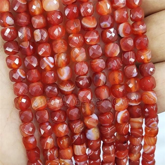 Natural Red Stripe Agate Beads Faceted Cube