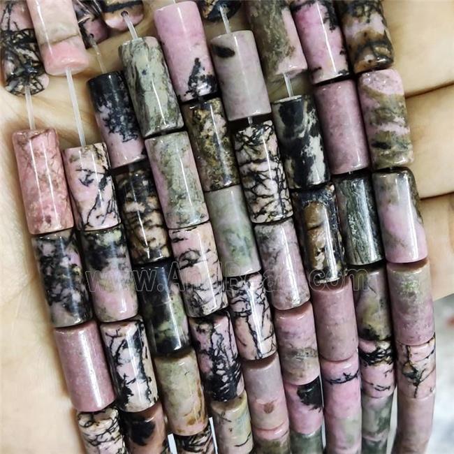Natural Pink Rhodonite Tube Beads