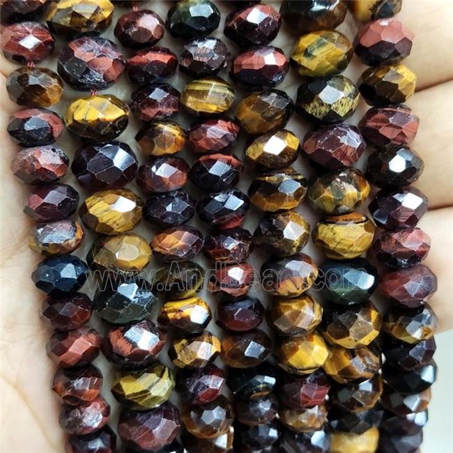 Natural Tiger Eye Stone Beads Multicolor Faceted Rondelle