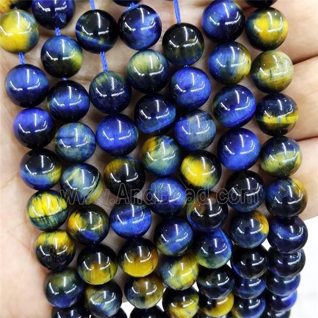 Natural Tiger Eyes Stone Beads Blue Yellow Dye Smooth Round