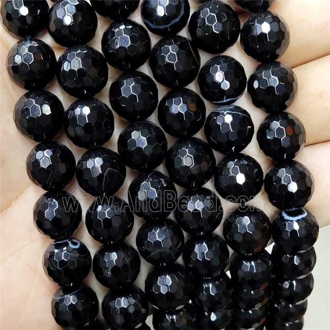 Black Stripe Agate Beads Faceted Round