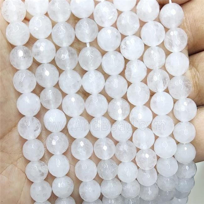 Natural White Quartzite Jade Beads Faceted Round
