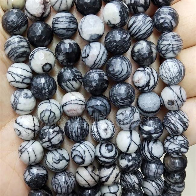 Natural Black Silk Jasper Beads Facete Round
