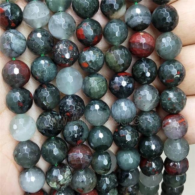Natural Green African Bloodstone Beads Heliotrope Faceted Round