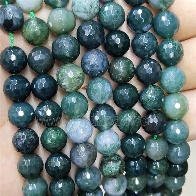 Natural Green Moss Agate Beads Faceted Round