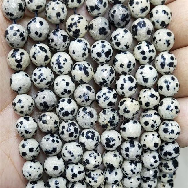 Natural Dalmatian Jasper Beads Black Faceted Round