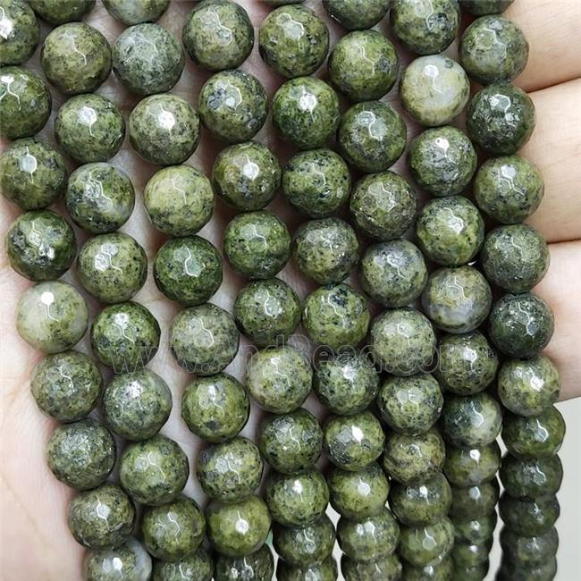 Green Serpentine Beads Faceted Round