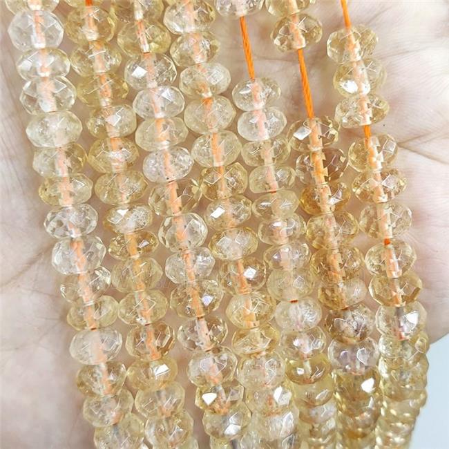Natural Citrine Beads Faceted Rondelle Yellow