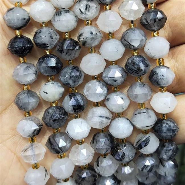 Natural Black Rutilated Quartz Beads Cut Rondelle