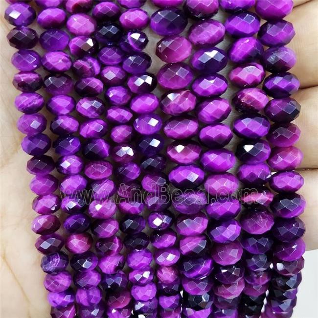 Fuchsia Tiger Eye Stone Beads Faceted Rondelle