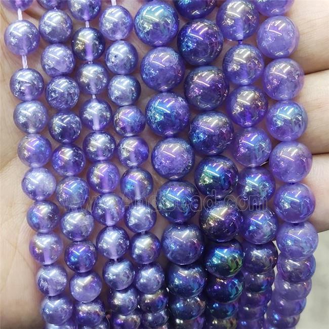 Natural Amethyst Beads Purple Smooth Round Electroplated