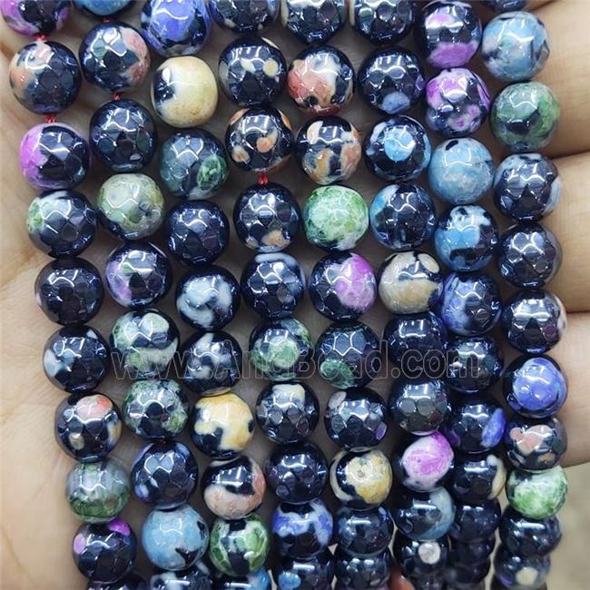 Fire Agate Beads Faceted Round Mixed Color Electroplated