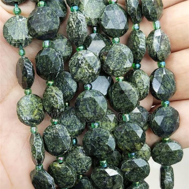 Natural Green Lace Jasper Beads Faceted Circle