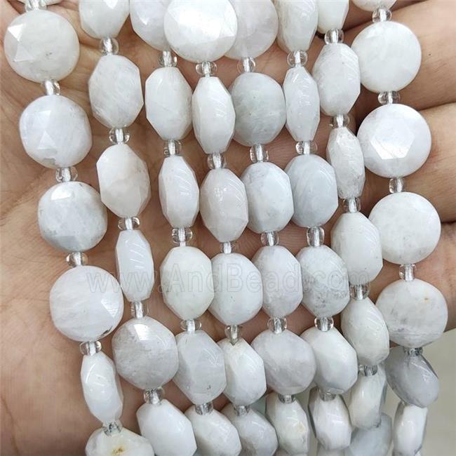 Natural White Moonstone Beads Faceted Coin