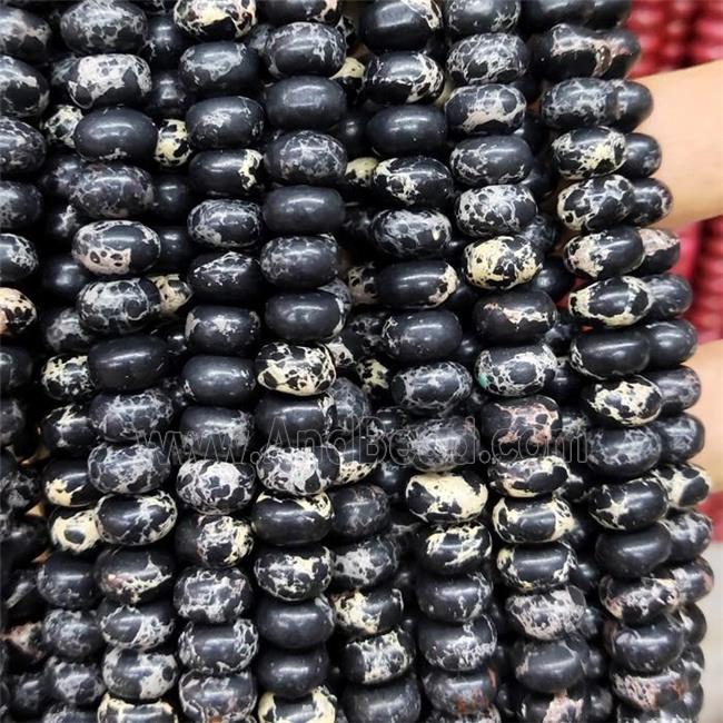 Synthetic Imperial Jasper Beads Smooth Rondelle Black
