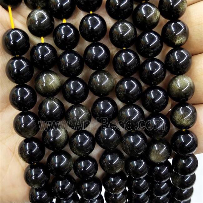 Natural Gold Obsidian Beads Smooth Round AA-Grade