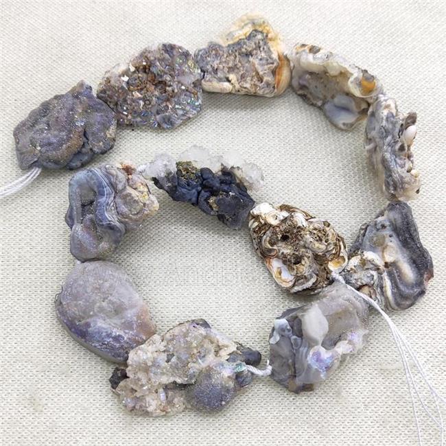 Natural Agate Druzy Beads Slice Freeform