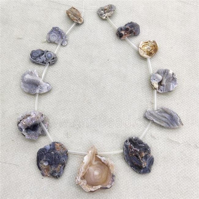 Natural Agate Druzy Beads Freeform Slice Topdrilled