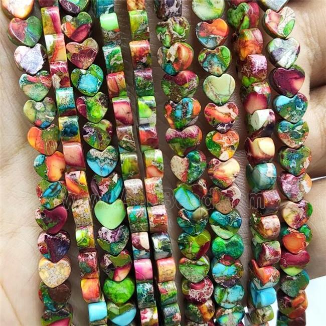 Mosaic Imperial Jasper Beads Heart Multicolor