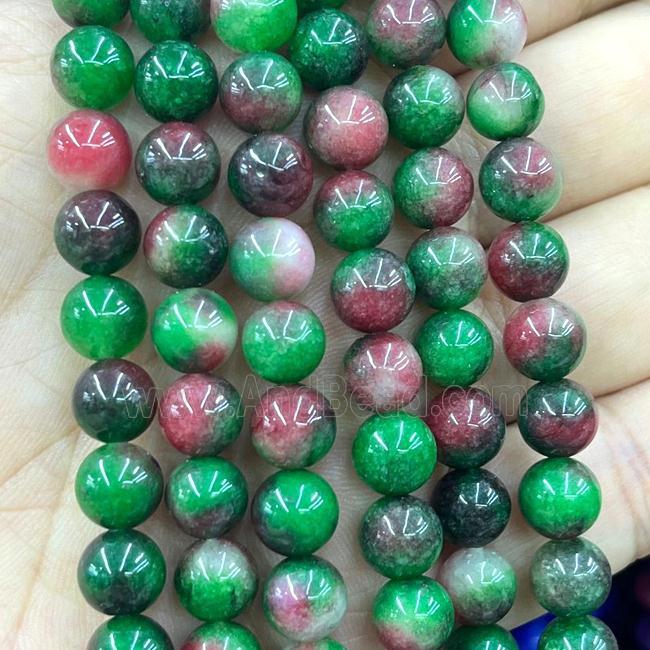 Dichromatic Jade Beads Green Red Dye Smooth Round