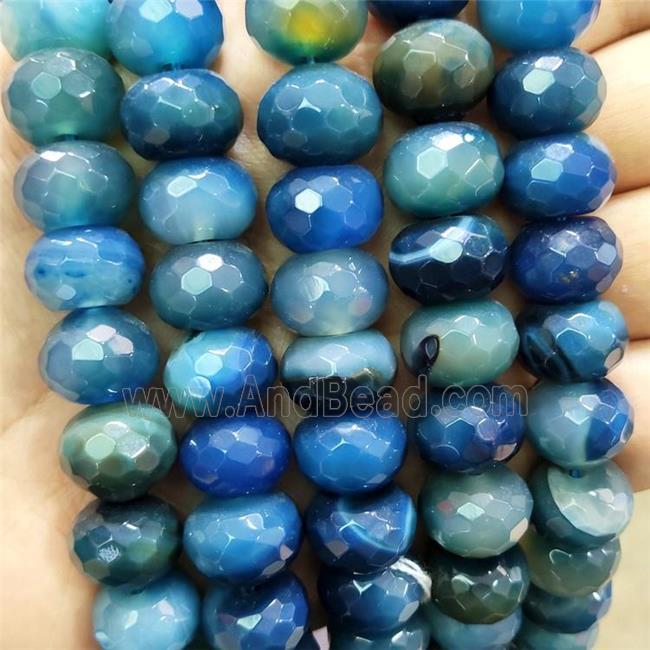 Natural Agate Beads Blue Dye Faceted Rondelle