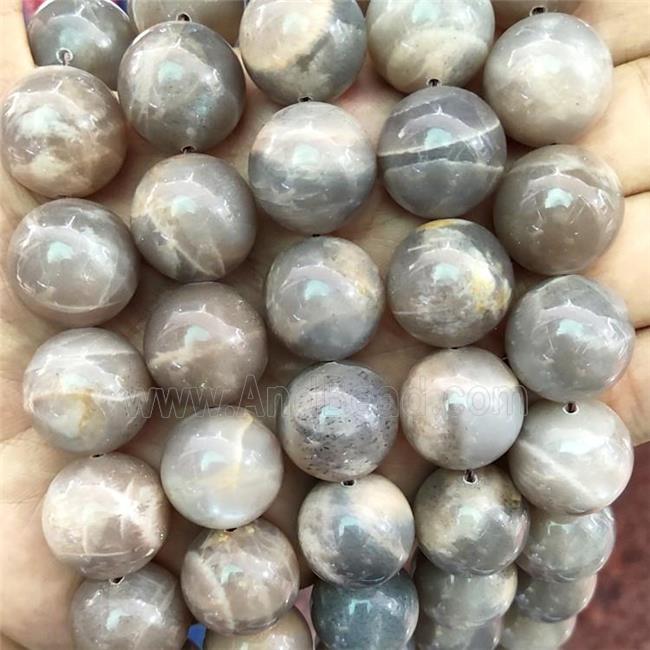 Natural Gray Moonstone Beads Smooth Round