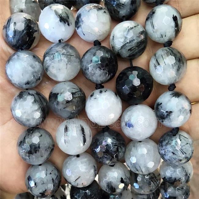 Natural Black Rutilated Quartz Beads Faceted Round