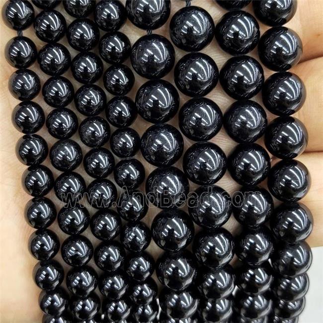 Natural Black Tourmaline Beads Smooth Round