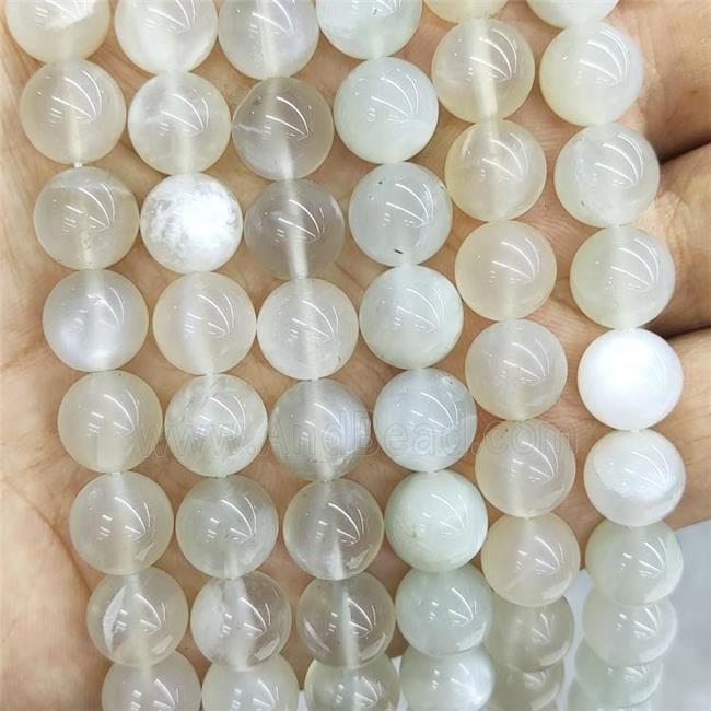 Natural WhiteGray Moonstone Beads Smooth Round