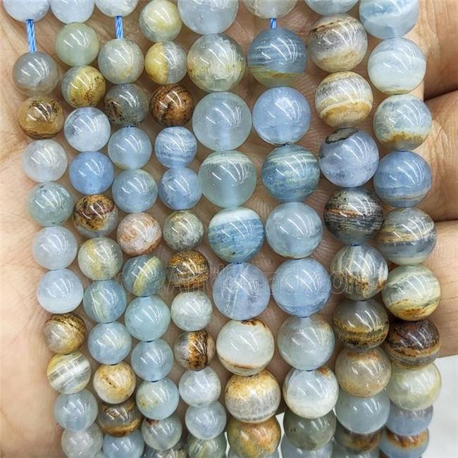 Natural Blue Calcite Beads Smooth Round