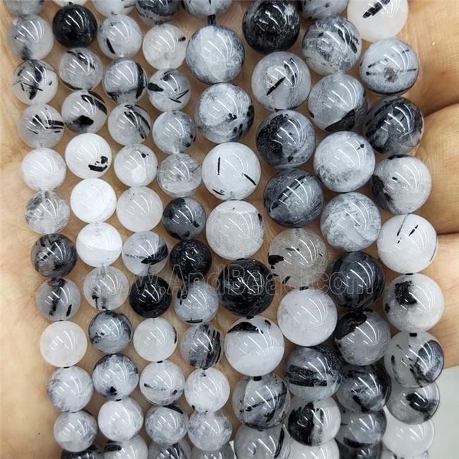 Natural Black Rutilated Quartz Beads Smooth Round