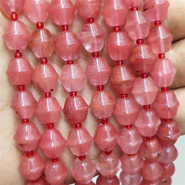 Red Synthetic Quartz Beads Bicone