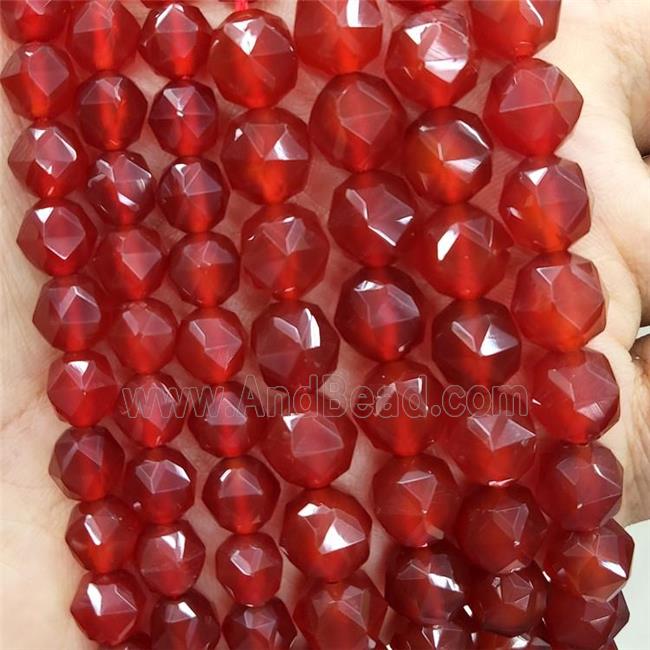 Natural Agate Beads Red Dye Cut Round