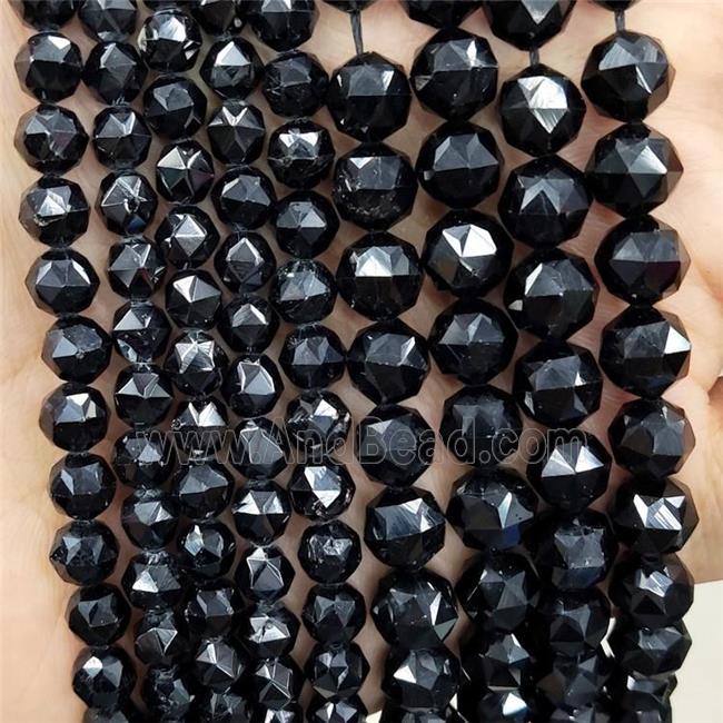 Natural Black Tourmaline Beads Cut Round B-Grade