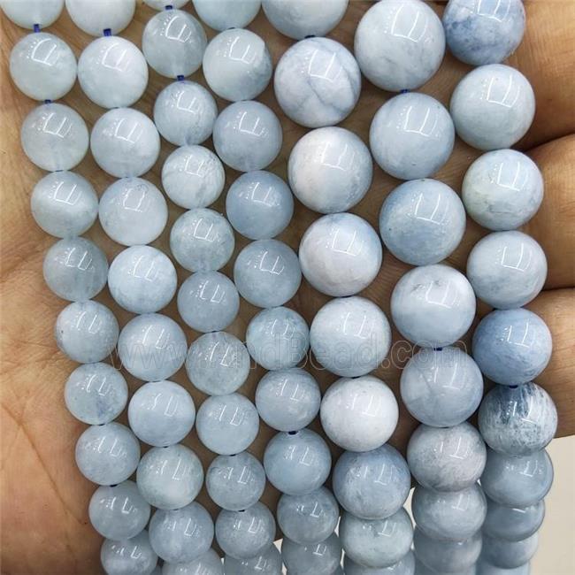 Natural Aquamarine Beads Blue Smooth Round