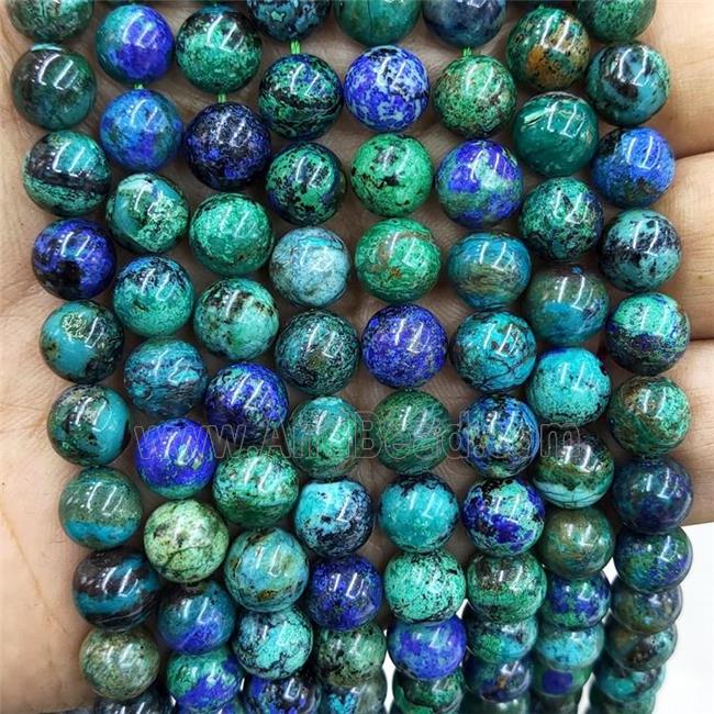 Natural Azurite Beads Smooth Round Blue Green Treated