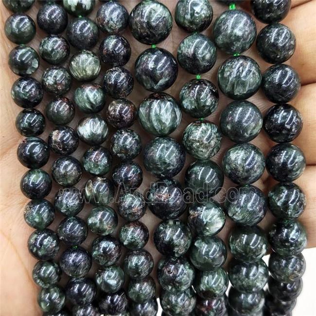 Natural Green Charoite Beads Smooth Round