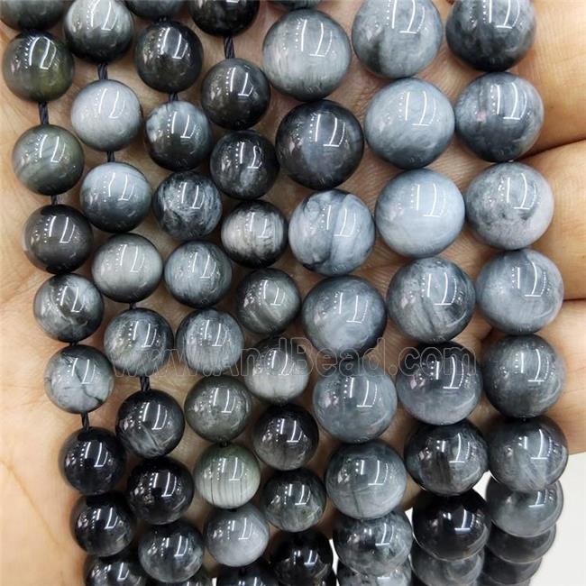 Natural Hawkeye Stone Gray Smooth Round