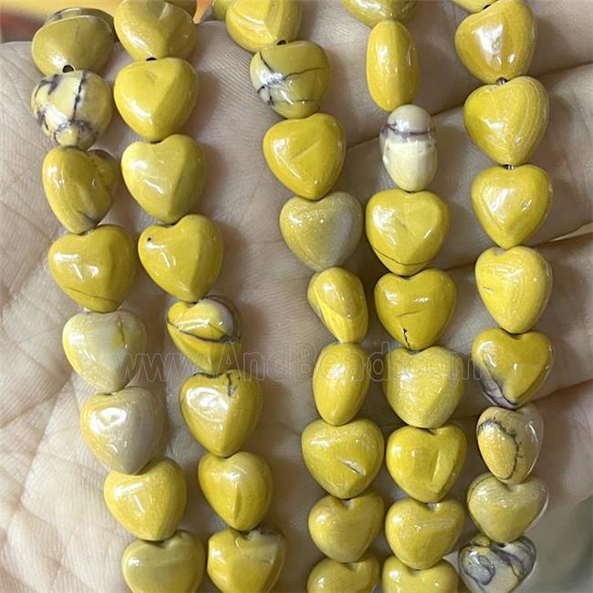 Yellow Mookaite Heart Beads